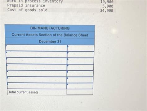 Solved Prepare The Current Assets Section Of The Balance Chegg