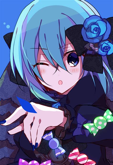 Safebooru 1girl O Alternate Costume Black Bow Blue Background Blue Dress Blue Eyes Blue