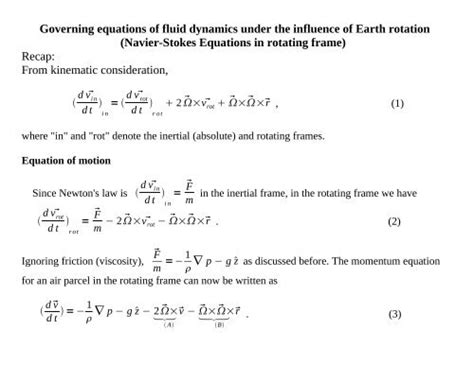 Governing Equations In Rotating Coordinate