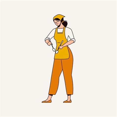 Ilustraci N Vectorial De Una Mujer En La Cocina Ama De Casa En Delantal