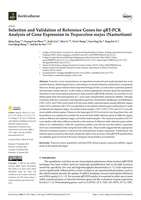 PDF Selection And Validation Of Reference Genes For QRT PCR Analysis