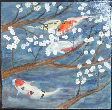 Koi In Pond Painting By Ellen Beauregard Fine Art America