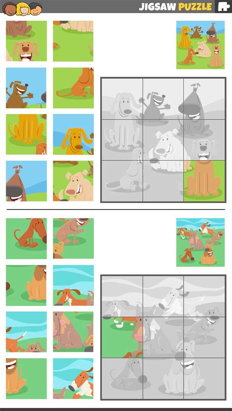 jigsaw puzzle games set with dogs animal characters 29443534 Vector Art at Vecteezy