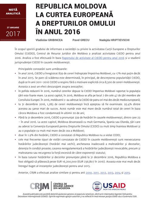 Republica Moldova la Curtea Europeană a Drepturilor Omului în anul 2016