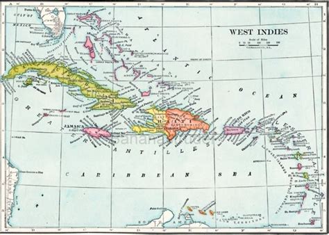 Antique Map Of The West Indies From 1906 Atlas