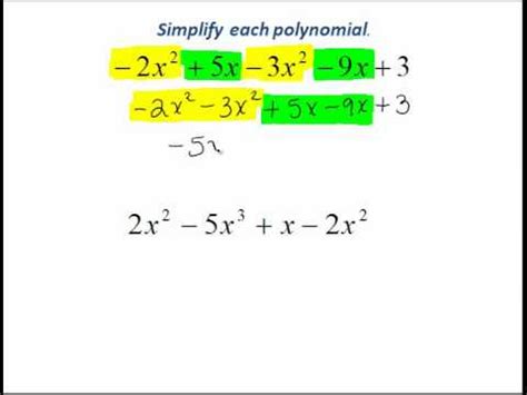 Simplifying Polynomial Expressions Worksheet