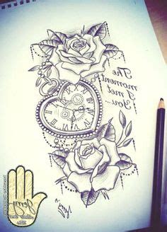 Heart Shaped Pocket Watch With Rose Tattoo Design Idea Lace And