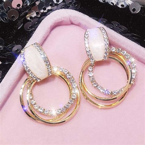 Boucles D Oreilles G Om Triques Rondes En Strass Brillants Pour Femmes