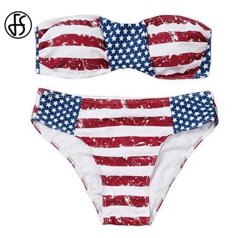 Fs Female American Flag Print Wrap Swimsuit Triangle Bikinis Set 2017