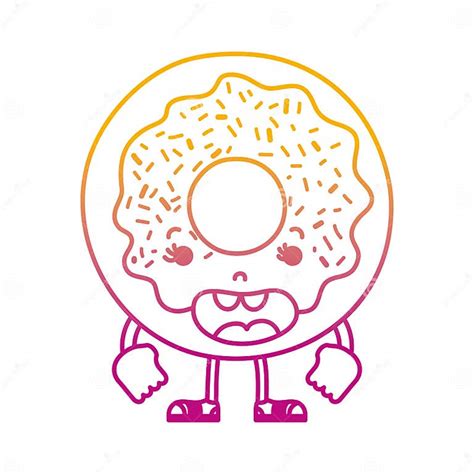 Degraded Line Kawaii Funny Donut With Arms And Legs Stock Vector