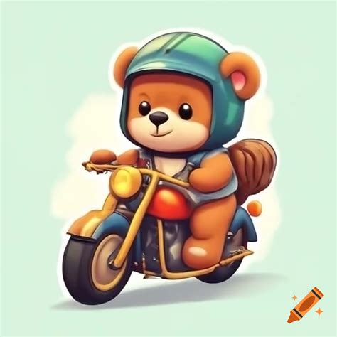 Cartoon Teddy Bear Riding A Motorbike For T Shirt Design On Craiyon