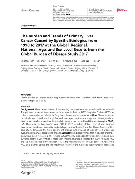 Pdf The Burden And Trends Of Primary Liver Cancer Caused By Specific Etiologies From 1990 To