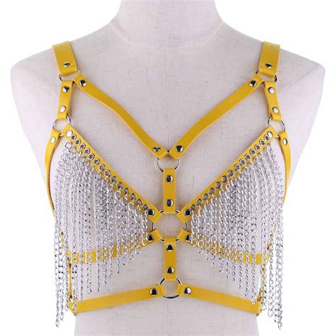 2020 Leather Body Harness Bra Metal Chain Bondage Lingerie Harnesses