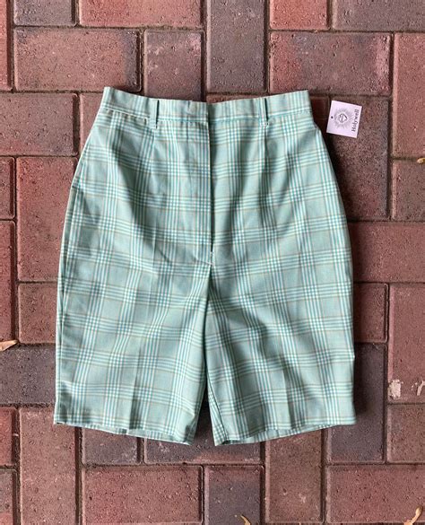 Vintage 60s Green Plaid Bermuda Shorts Etsy