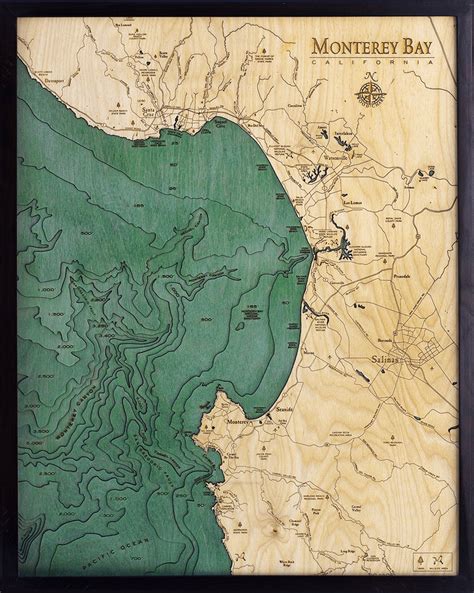 Monterey Bay California 3 D Nautical Wood Chart Large 24 5 X 31 Woodchart