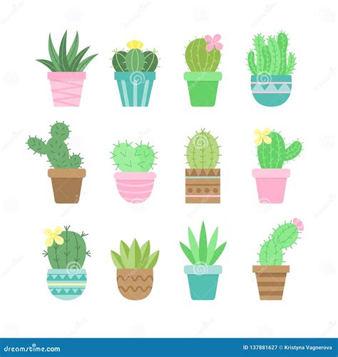 Sistema Del Icono Del Ejemplo Del Vector Del Cactus Ilustración Del