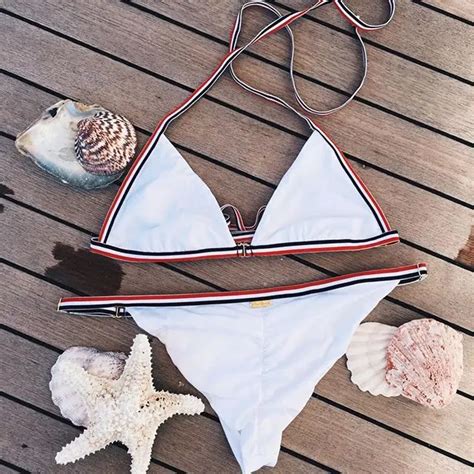 White Patchwork Bikini Set 2017 Women Swimwear Bandage Swimsuit Sexy