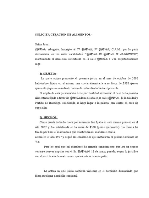 Solicita Cesación De Alimentos And Abogado Inscripto Al T