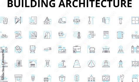 Building architecture linear icons set. Skyscraper, Blueprint, Facade ...