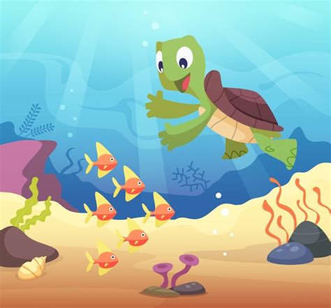 Premium Vector | Sea underwater illustration with cartoon turtle