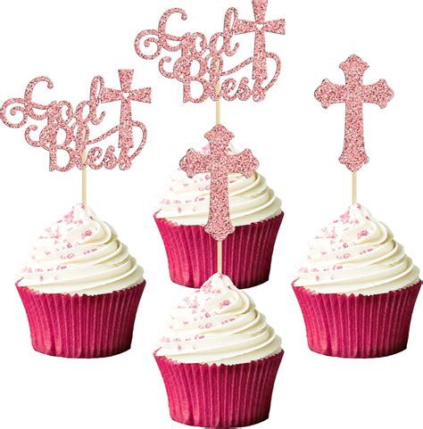 Amazon Gyufise Pcs God Bless And Baptism Cupcake Toppers Glitter