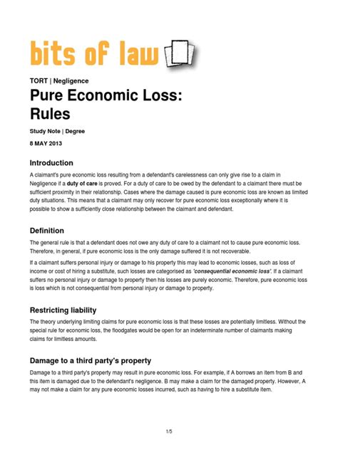 Pure Economic Loss Liability Rules Pdf Negligence Tort