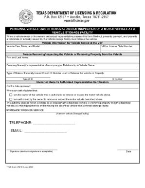 Fillable Online VSF012 Commercial Removal And Or Inspection VSF Form