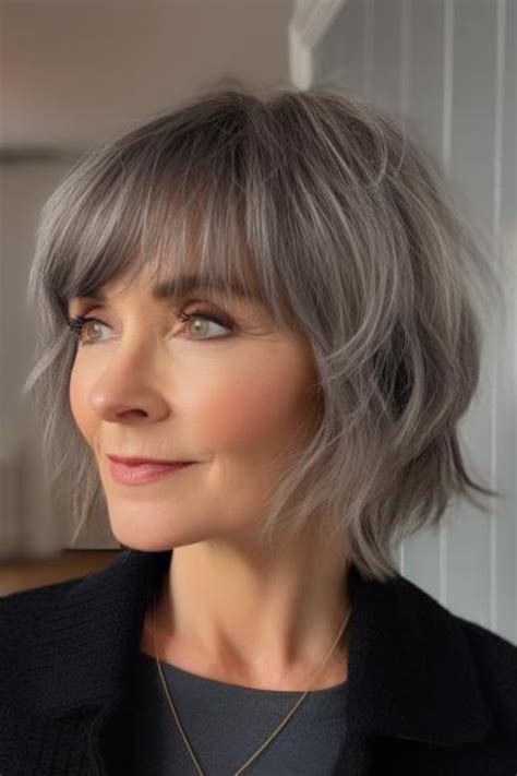 Flattering Hairstyles For Women Over With Bangs In Grey