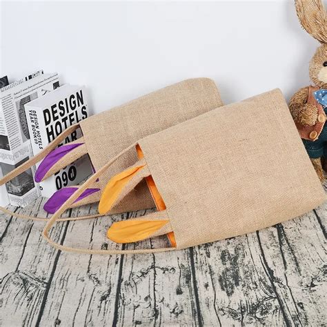 Panier De Pâques En Toile De Jute Pour Enfants Avec Oreilles De Lapin