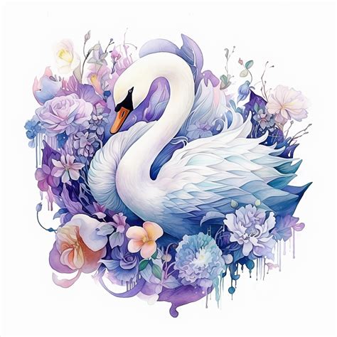 Premium Ai Image A Watercolor Painting Of A Swan Surrounded By Flowers