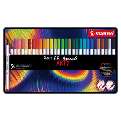 STABILO Pen 68 Brush Felt Tip Pen ARTY Metal Set 30 Pieces