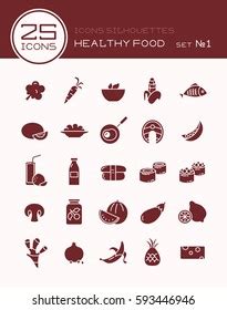 Icons Silhouettes Healthy Food Set 1 Stock Vector (Royalty Free ...