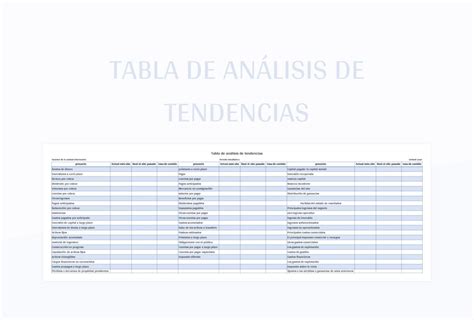 Plantilla De Formato Excel Tabla De Análisis De Tendencias Y Hoja De