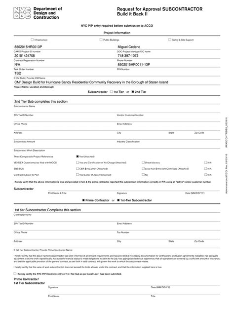 Fillable Online Request For Approval SUBCONTRACTOR Fax Email Print