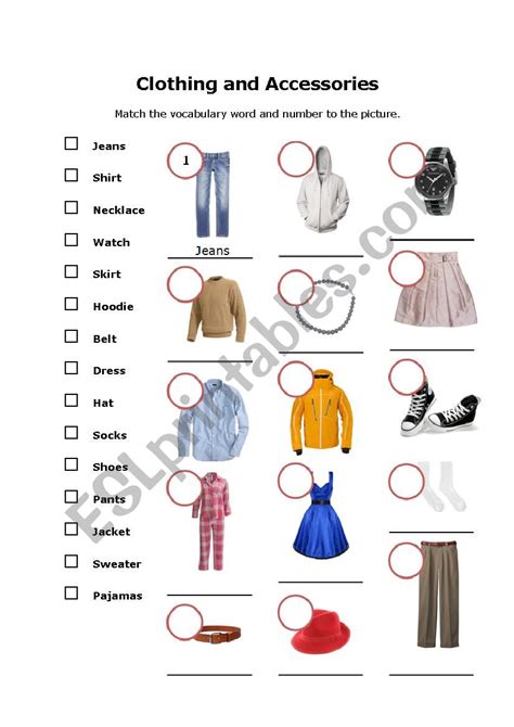 Clothes And Accessories Esl Worksheet By Sdoehler