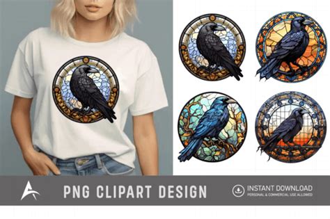 Raven Stained Glass Clipart Design Graphic By AllisonSuns Creative