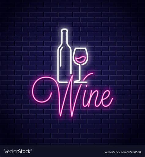 Wine Neon Banner Bottle And Glass Sign Royalty Free Vector