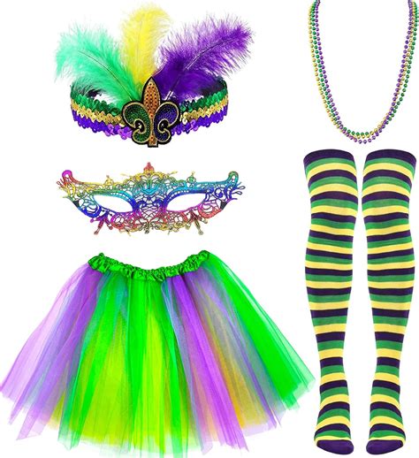 Amazon Dolkoic Mardi Gras Costume Accessory Set With Headband Tutu