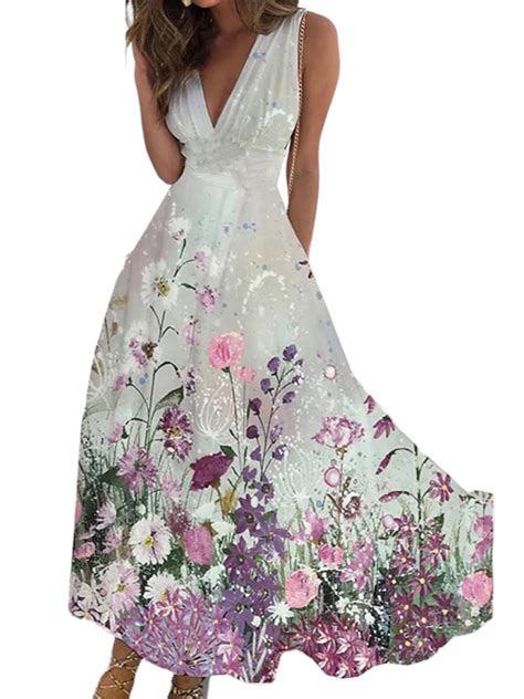 Springttc Womens Summer Floral Print Maxi Dresses Beach Bohemia