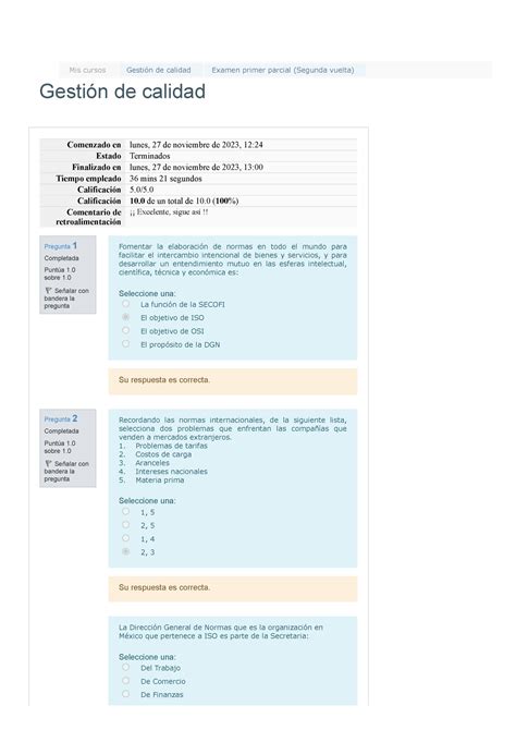 Examen Primer Parcial Segunda Vuelta Revisi N Del Intento Gesti N