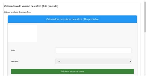 Calculadora de volume de esfera Alta precisão