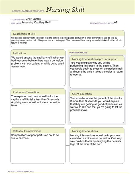 Capillary Refill Ati Template Active Learning Templates Nursing Skill