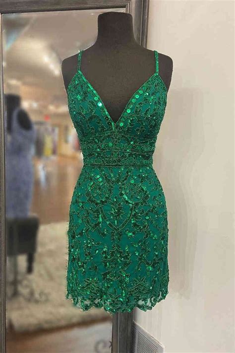 Gorgeous Green Sequin Appliques Tight Homecoming Dress Custom Color