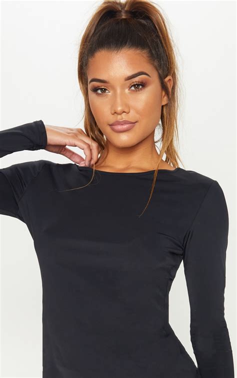 Black Basic Long Sleeve Gym Top Prettylittlething Aus