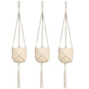 Mkono 3 Pcs Macrame Plant Hanger Indoor Outdoor Hanging Planter Basket