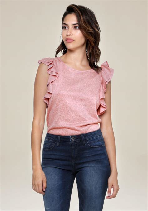 Lyst Bebe Ruffle Sleeve Top In Pink