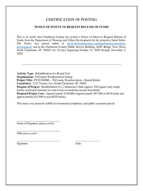 Fillable Online Notice Of Intent To Request Release Of Funds