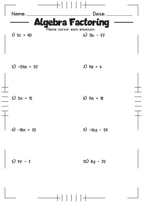 Factoring Worksheet A 1