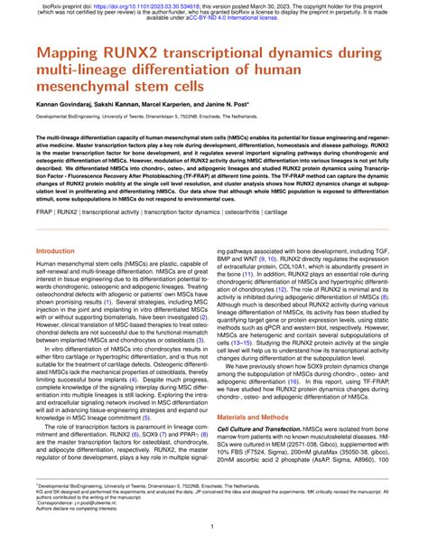 Pdf Mapping Runx Transcriptional Dynamics During Multi Lineage