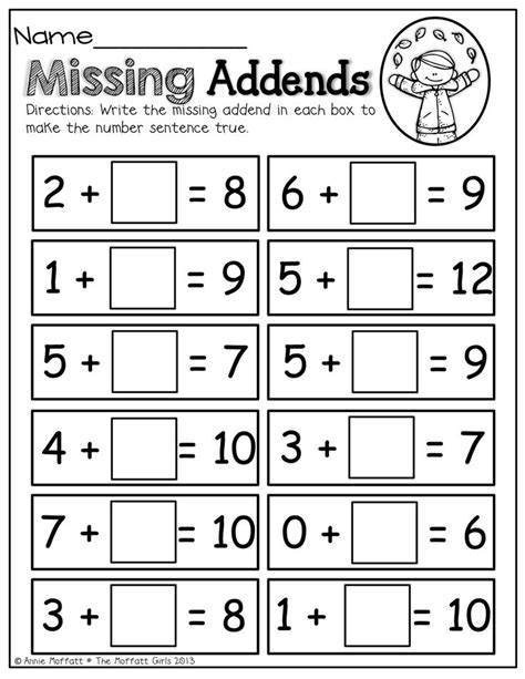 Finding Missing Addends Worksheets